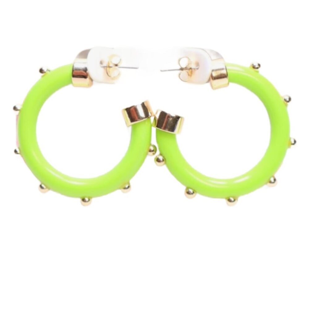 Hoo Hoops Gold Tone Lime Green Gold Ball Mini Hoop Earrings